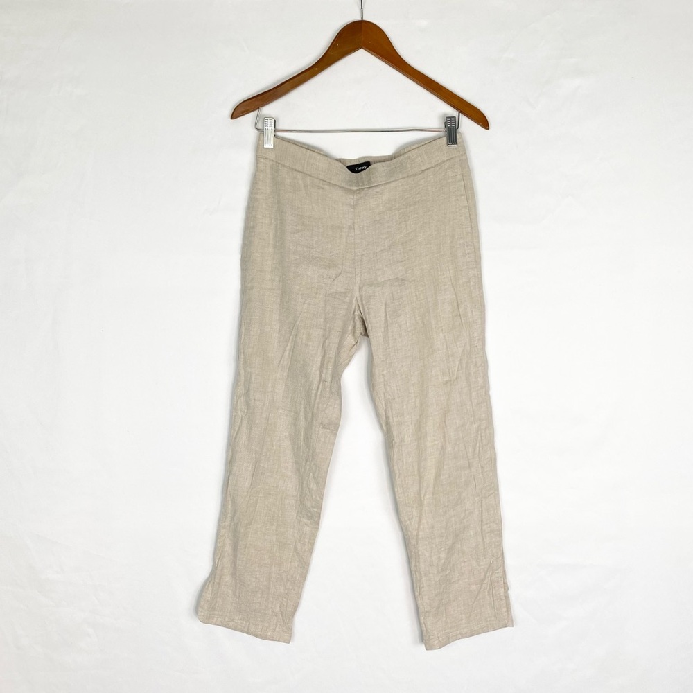 Theory Thorina Tierra Linen Pants Cropped Tan Size 4 High Rise